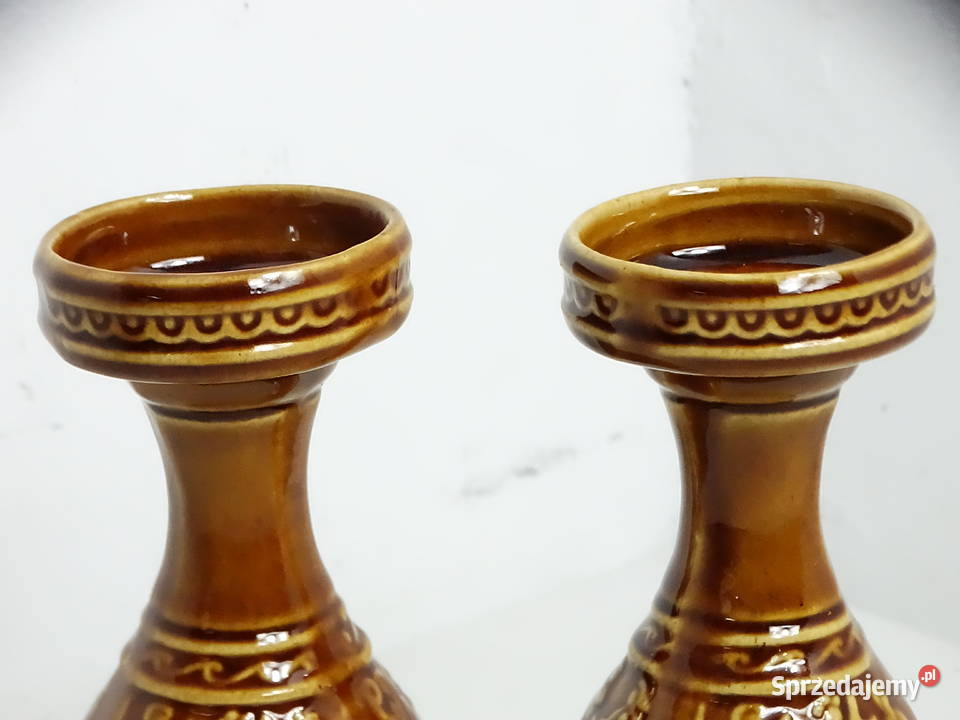Piękne brązowe ceramiczne świeczniki vintage sprzedam