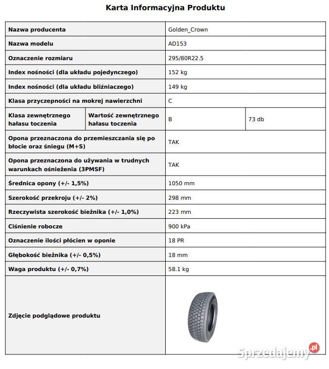 Golden Crown AD153 29580 R225 Opony napęd kostka