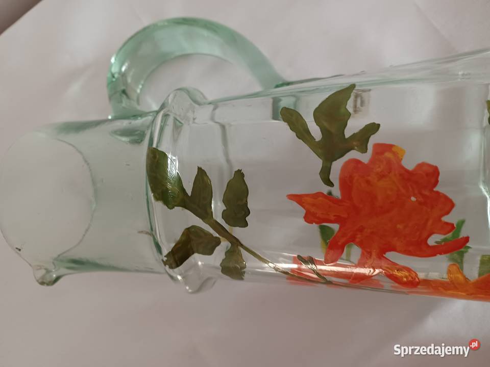 Szklany malowany kufel z motyw kwiatowymJasna Wrocław sprzedam