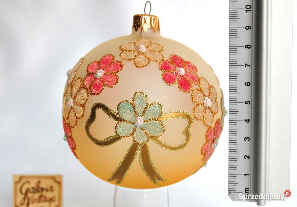 Bombka szklana żółta ręcznie malowana kwiaty żółty Lublin