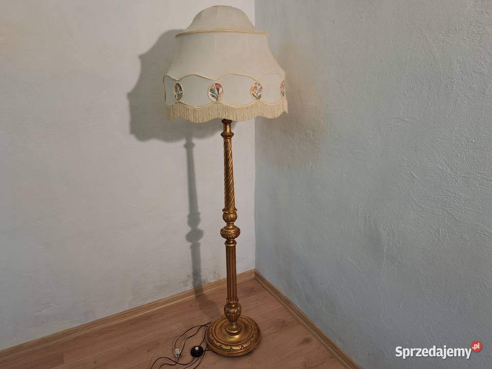 Lampa podłogowa drewniana złota abażur wielokolorowy Olkusz