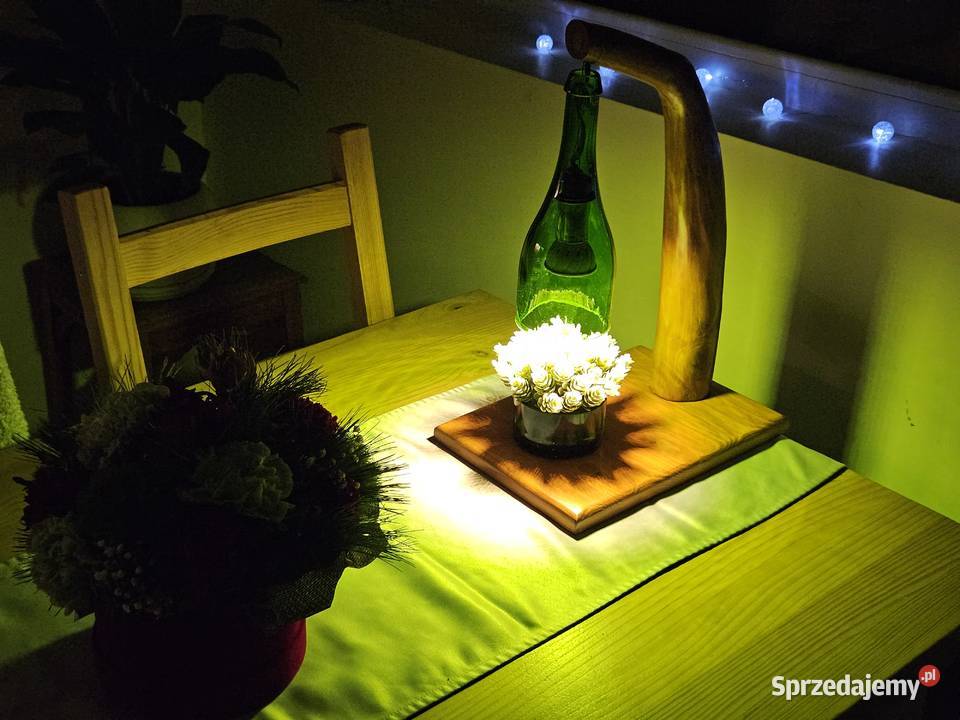 Ręcznie robiona eko lampa z drewna i butelki Lublin