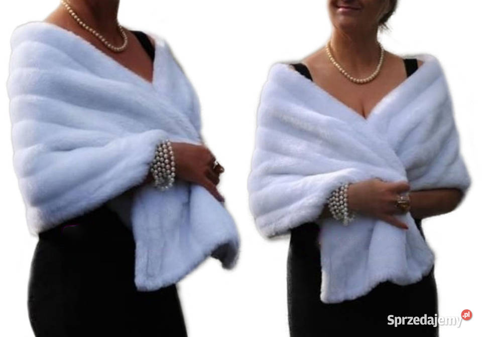 Ślubny elegancki SZAL FUTRZANY do ślubu wesele biały Tarnów