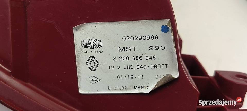 LAMPA PRAWA TYŁ RENAULT CLIO III 8200886946 osobowe Lipno