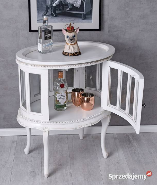 Biały Drewniany Piękny Owalny Barek na Alkohol Kraków