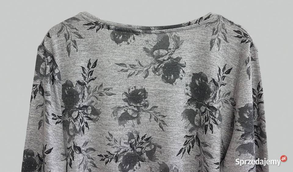 Damski lekki sweter szary w kwiaty z krótkim Chrzanów