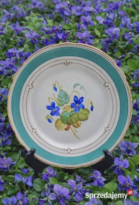 Śliczny talerz z bordiurą w kolorze Tiffany Blue Pabianice
