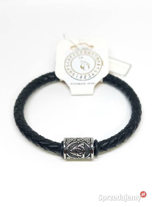 BRANSOLETKA RUNA TRIQUETRA STAL 316L SKÓRA NA