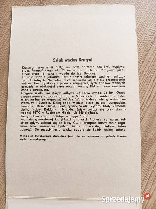 Szlak wodny Krutynia Mapa Turystyczna Plan PRL