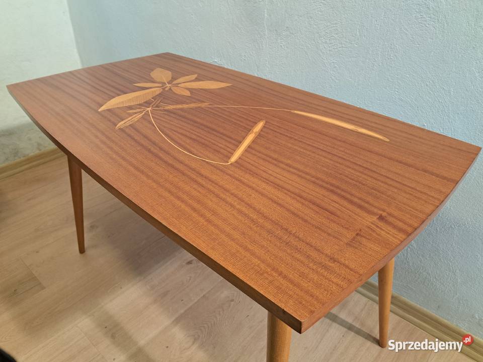 Ława drewniana fornirowana PRL vintage Olkusz