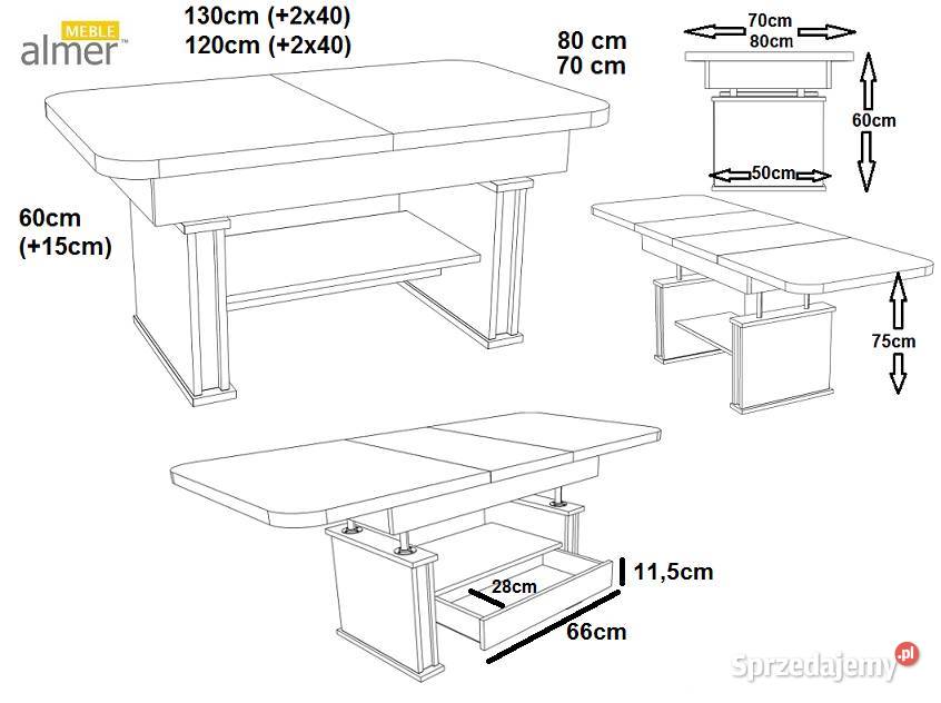 Ławostół L15 Szuflada Rama podnoszony rozkładany Sosnowiec