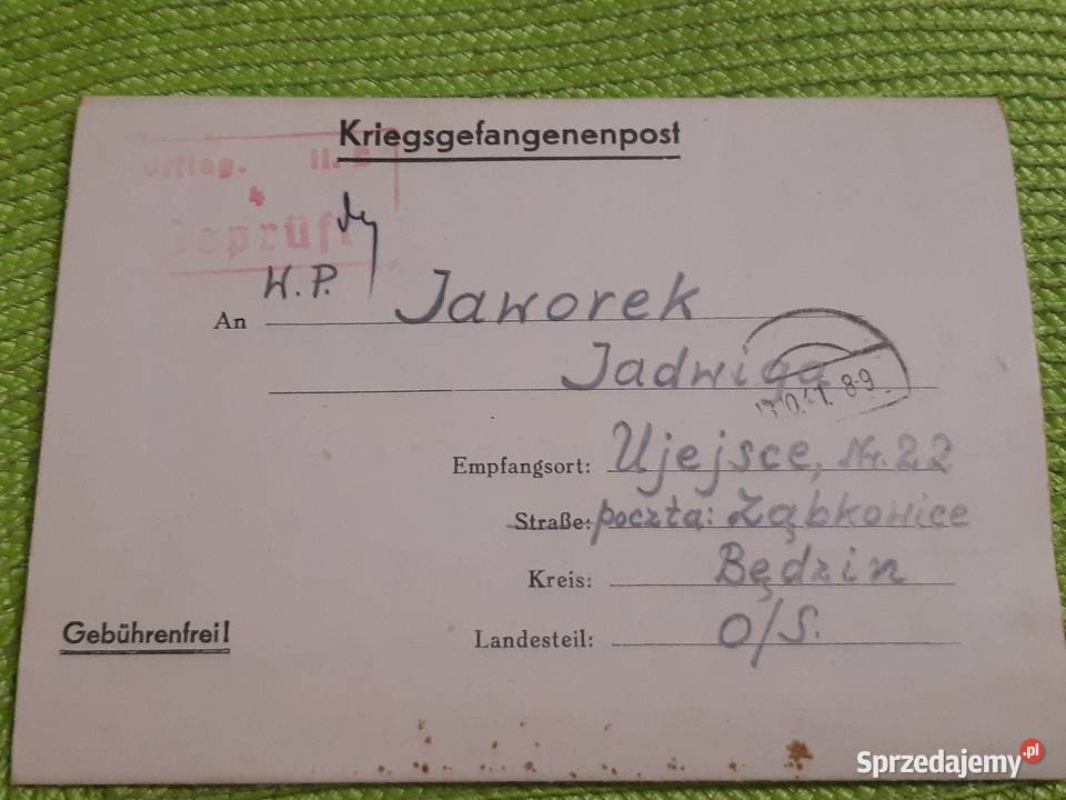 List jeńca wojennego obóz offlag II C Łomża