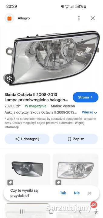 Skoda Octavia II 04r HALOGENY LAMPY Pobiedziska
