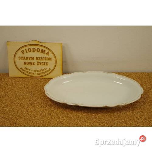 Porcelanowy półmisek owalny biały ze złoceniem Porcelana i szkło