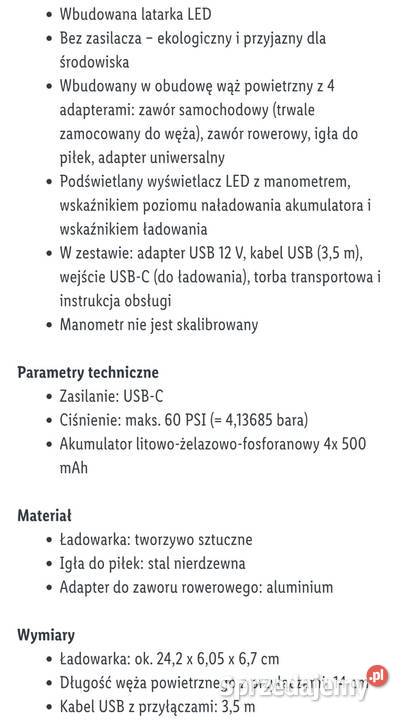 nowy akumulatorowy kompresor z wbudowaną latarką