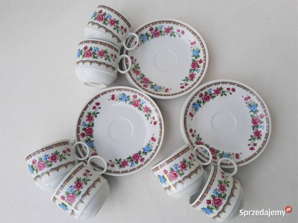Stare filiżanki sygnowane 6 stara porcelana łódzkie Łódź