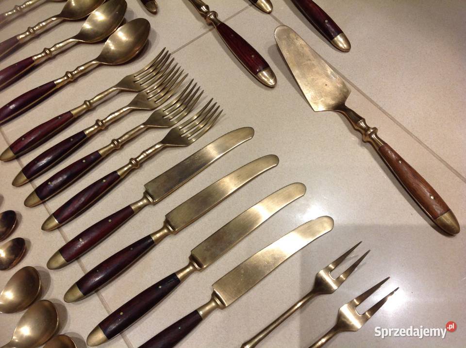 Zestaw Sztućców Brąz Drewno Wiśniowe 37 STARE Nowa Sól