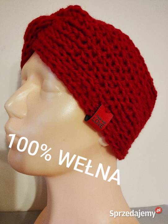Czerwona opaska na głowę turban 100 wełna warmińsko-mazurskie Olsztyn