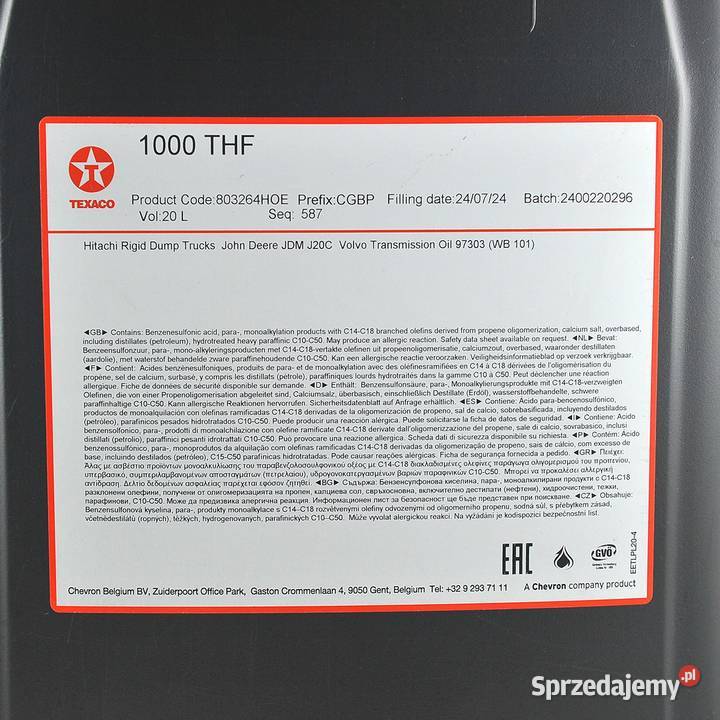 Olej hydrauliczny Texaco 1000 THF 20L Filtry podkarpackie