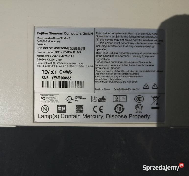 Monitor19 Fujitsu Scenicview B195 D-SUB Monitory i projektory Warszawa