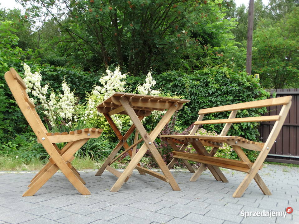 Składany zestaw ogrodowy stolik ławka i 2 Biłgoraj