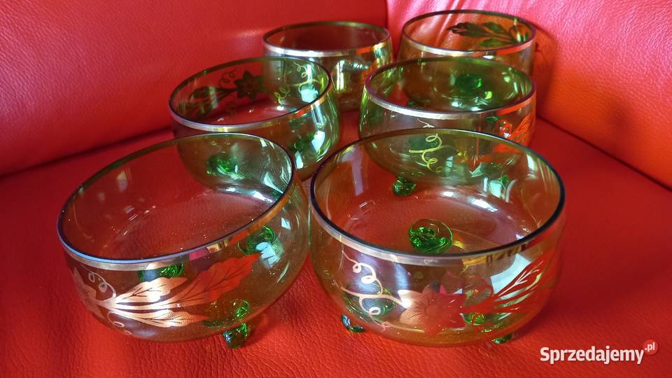 Miseczki z lat 70 zieleń i złoto mazowieckie