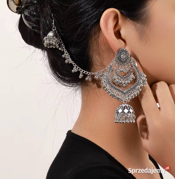 Duże długie kolczyki srebrny kolor białe Szczecin