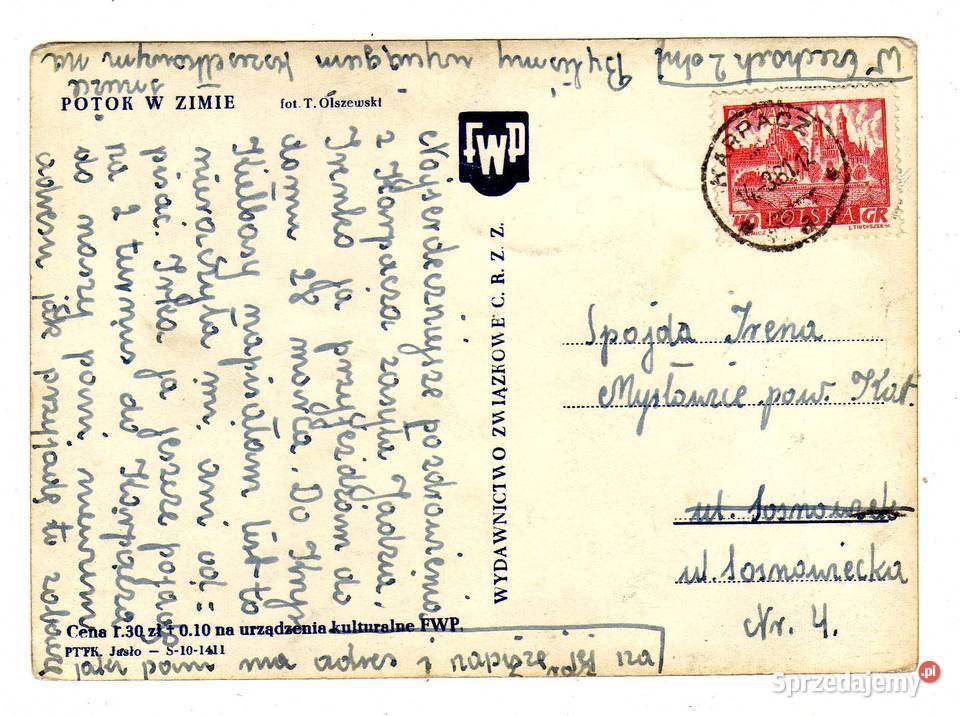 KARPACZ POTOK W ZIMIE POCZTÓWKA CZARNO BIAŁA