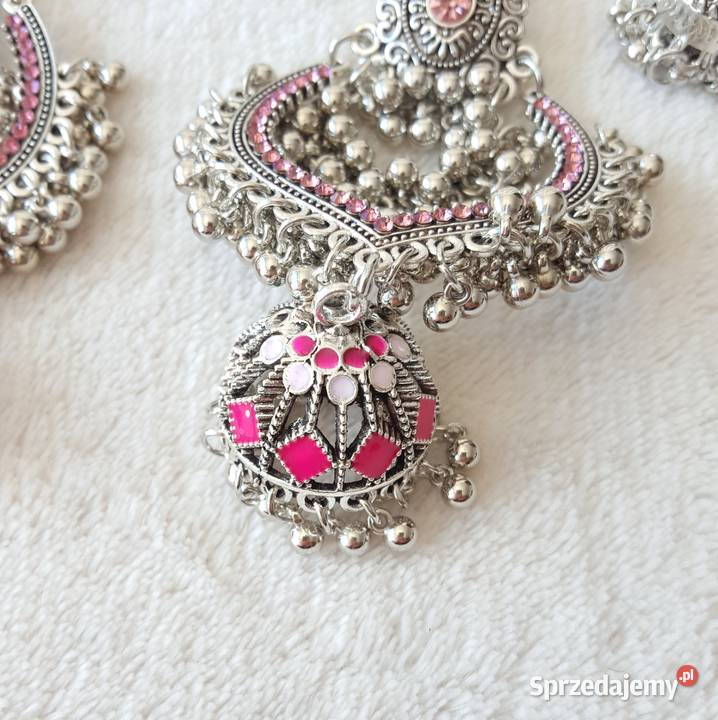 Duże długie kolczyki srebrny kolor różowe Szczecin