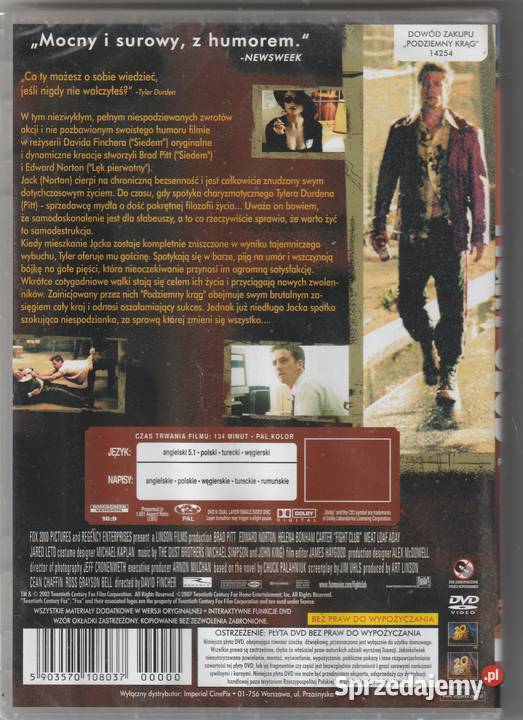 Fight Club Podziemny krąg Brad Pitt DVD Pruszków sprzedam