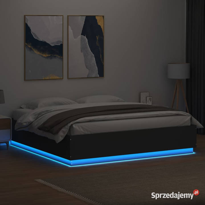 Rama łóżka z LED czarna materiał drewnopochodny 203cm Warszawa