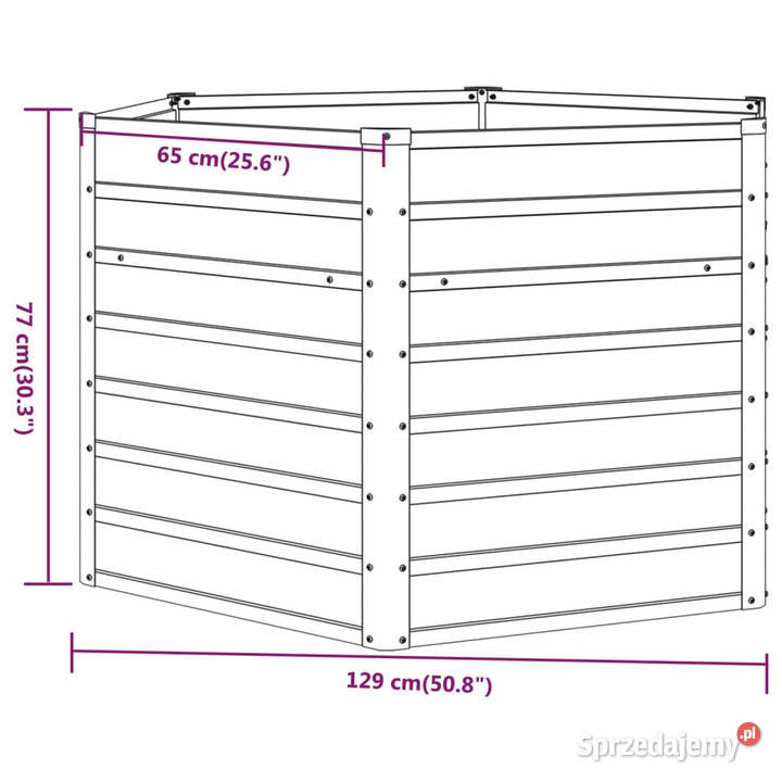 Podwyższona donica rdzawa 129x129x77 stal Donice Warszawa
