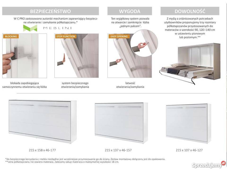 Łóżko chowane zamykane w szafie Półkotapczan