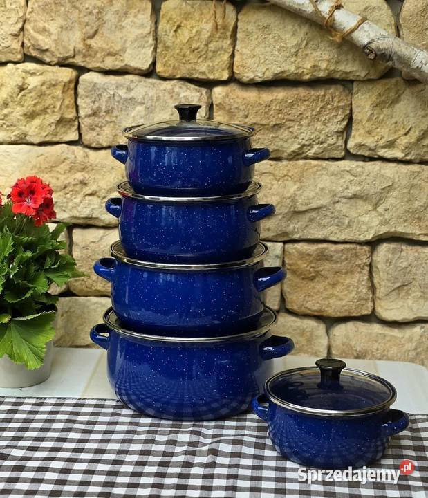 Garnki emaliowane niebieskie kropki Kraków
