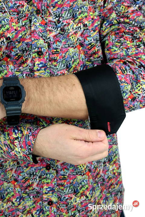 DANIEL BESSI Koszula Męska Fb064 Kolorowa Napisy Ostrów Wielkopolski