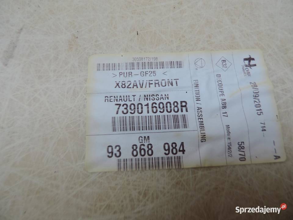 PODSUFITKA SUFIT PRZÓD OPEL VIVARO II B 93868984 Podsufitki