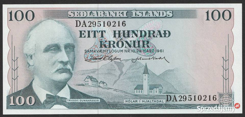 ISLANDIA 100 KORON 1961 TRYGGVI GUNNARSSON STAN Łódź