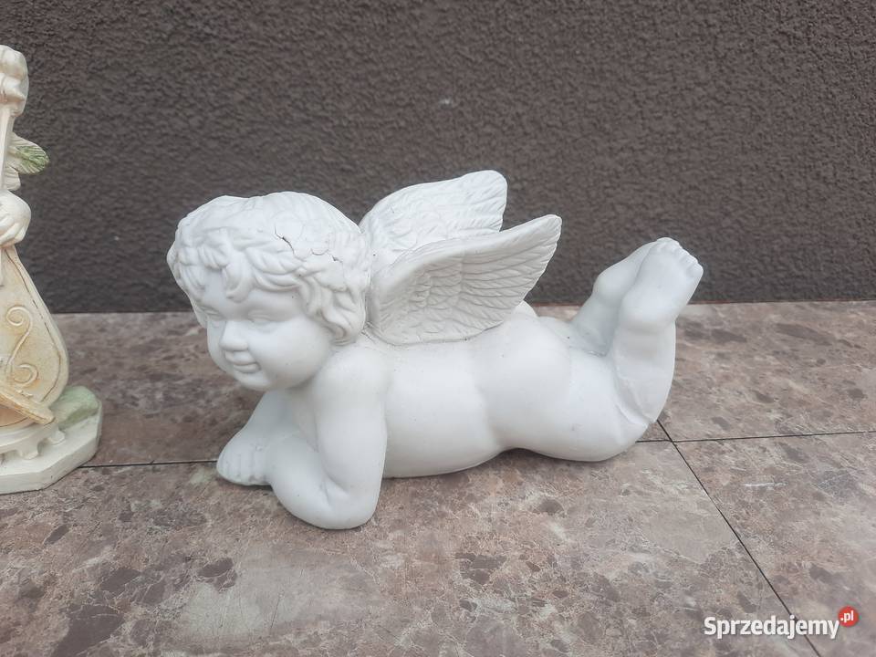 Aniołki 2 figurki ceramiczne zestaw biały pomorskie Tczew