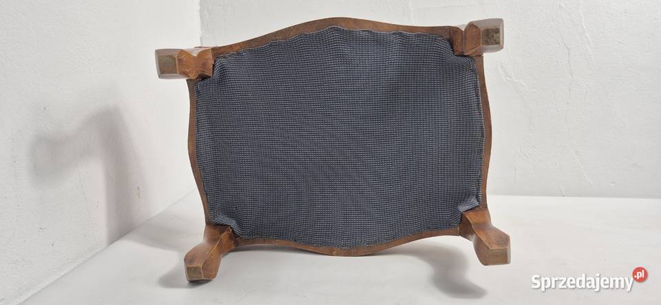 Stylowy Podnóżek Vintage Różowy Welur Drewno Biłgoraj