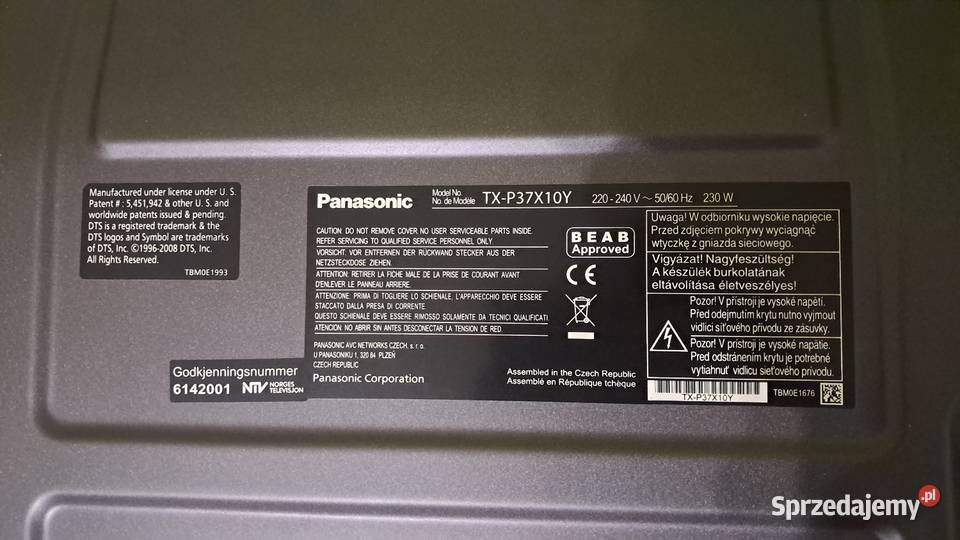 Telewizor Panasonic TXP37X10Y Plazma 37 kujawsko-pomorskie Świecie