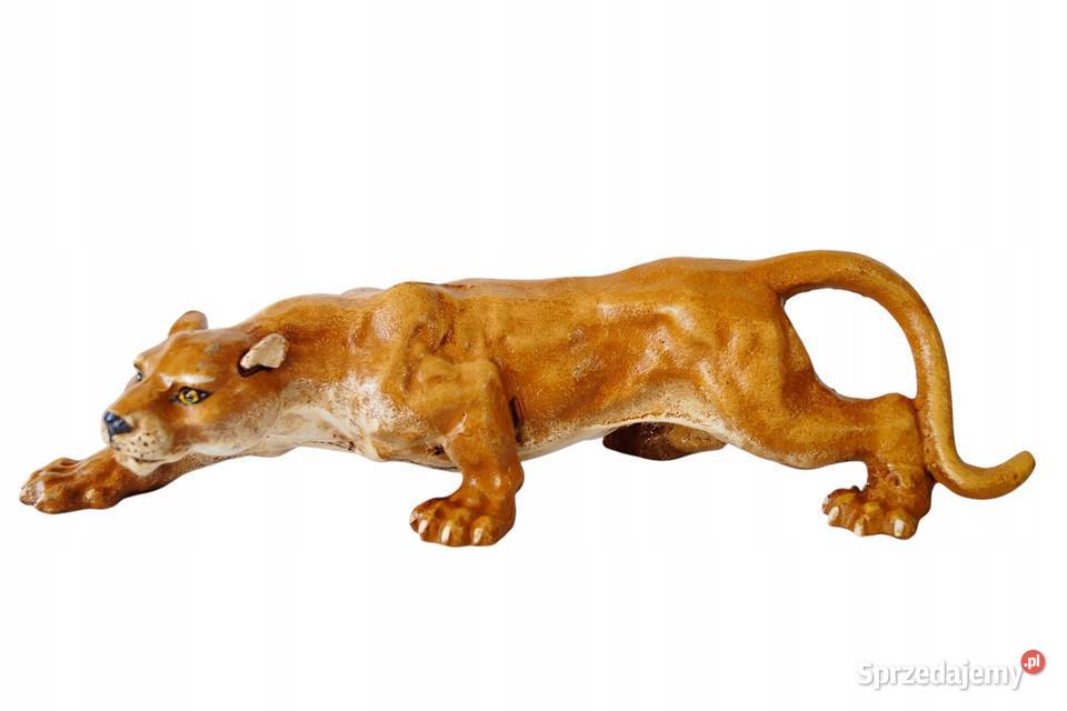Duża żeliwna figura przyczajona pantera gepard