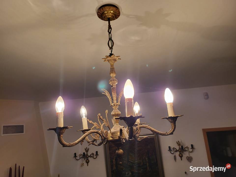 Żyrandol mosiężny pięcioramienny Lampy wiszące Warszawa