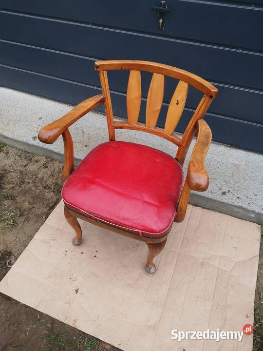 Stary fotel krzesło Art Deco skóra Aleksandrów Łódzki