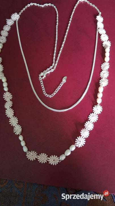 SREBRZONY NASZYJNIK Z PERŁAMI HODOWLANYMI posrebrzane Piła