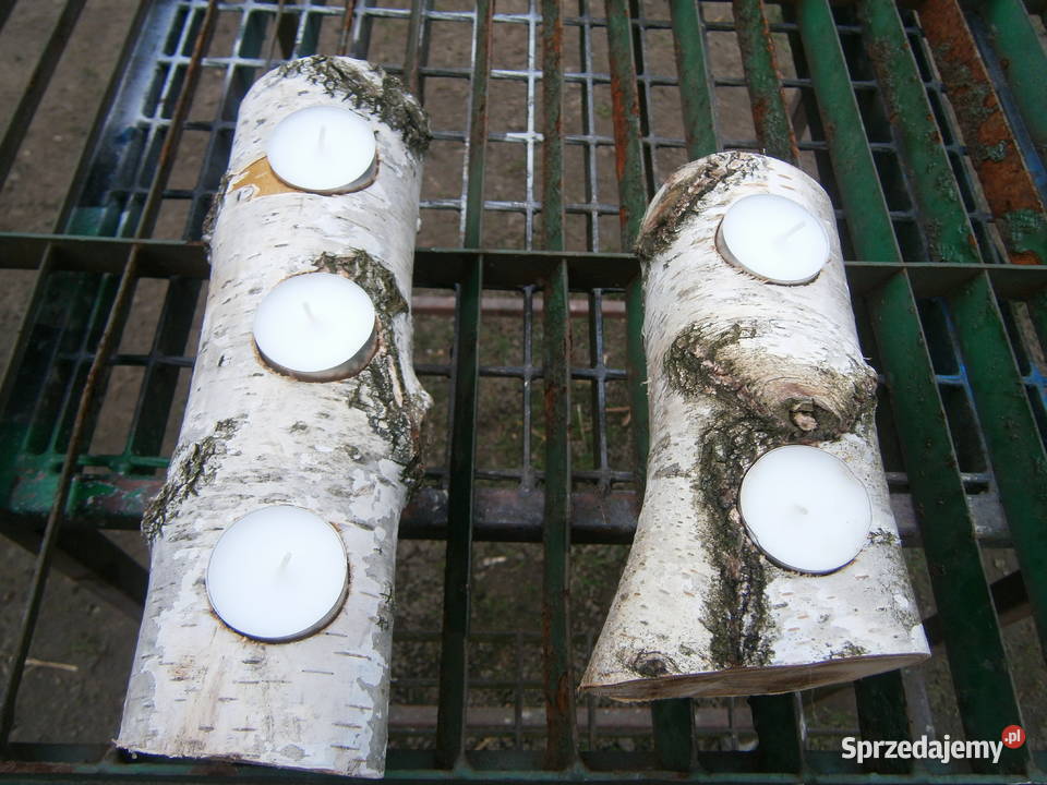 brzozowy świecznik naturalny na 2 i 3 tealight