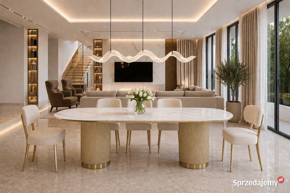 Owalny stół do jadalni salonu 180x90 z marmurem Stoły Golkowice sprzedam