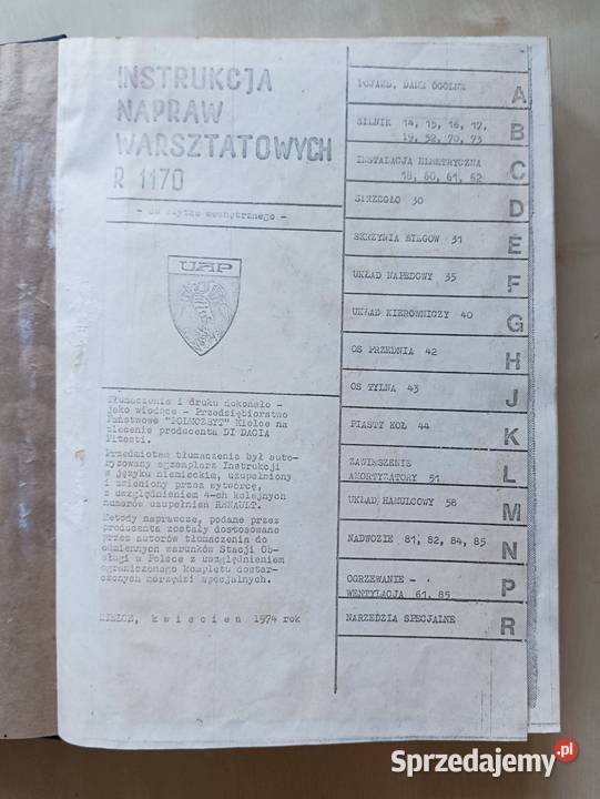 Instrukcja napraw warsztatowych Dacia R1170 z Kościan