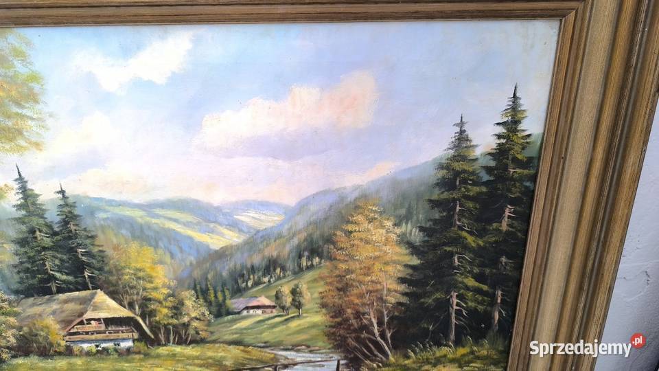 Piękny stary oryginalny obraz pejzaż Łódź