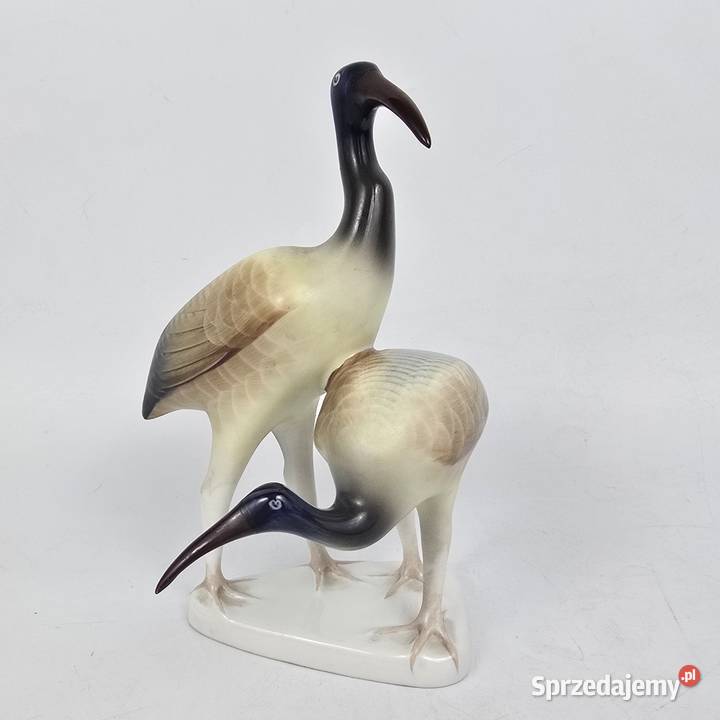 Dwa ptaki Ibisy porcelana Hollohaza Węgry lata Bronisze