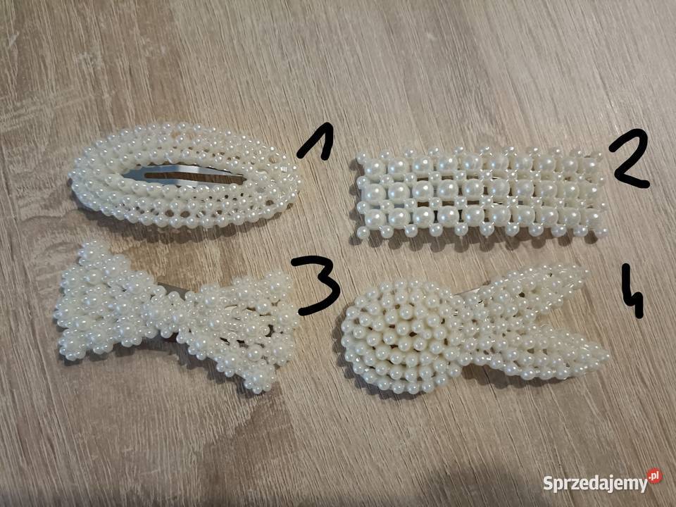 Zestaw 4 stylowych spinek do włosów perełki ecru Kwidzyn